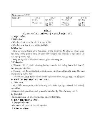 Giáo án GDCD 7 - Tiết 23, Bài 10: Phòng, chống tệ nạn xã hội (Tiết 1) - Năm học 2022-2023 - Hà Thị Vân Anh