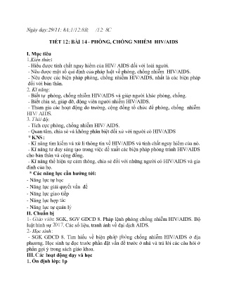 Giáo án GDCD 8 - Tiết 12, Bài 14: Phòng, chống nhiễm HIV/AIDS - Năm học 2022-2023