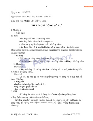 Giáo án GDCD 9 - Chủ đề: Quan hệ với công việc - Tiết 2: Chí công vô tư - Năm học 2022-2023 - Hà Thị Vân Anh