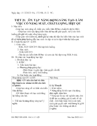 Giáo án GDCD 9 - Tuần 24, Tiết 21: Ôn tập năng động, sáng tạo, làm việc có năng suất, hiệu quả - Năm học 2022-2023 - Hà Thị Vân Anh