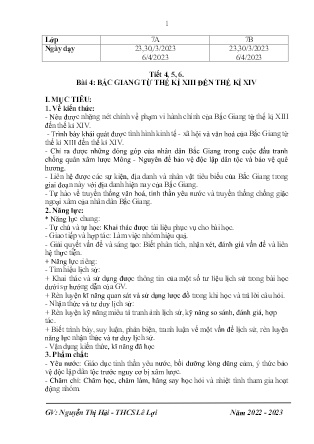 Giáo án Giáo dục địa phương 7 - Tiết 4-6, Bài 4: Bắc Giang từ thế kỉ XIII đến thế kỉ XIV - Năm học 2022-2023 - Nguyễn Thị Hải Yến