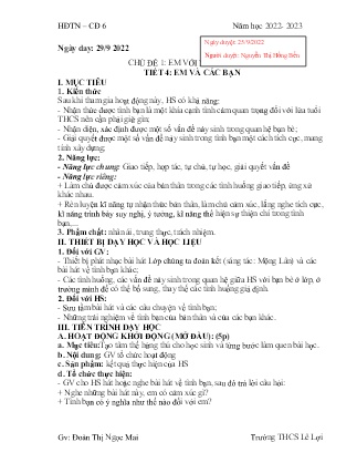 Giáo án Hoạt động trải nghiệm 6 - Chủ đề 1: Em với nhà trường - Tiết 4: Em và các bạn - Năm học 2022-2023 - Đoàn Thị Ngọc Mai