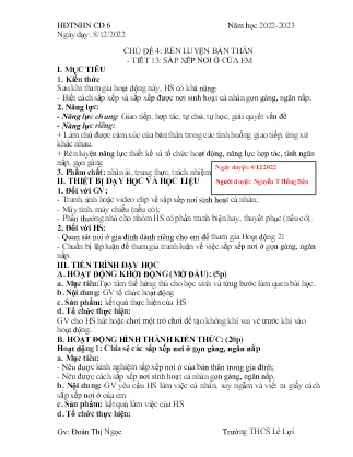Giáo án Hoạt động trải nghiệm 6 - Tuần 14, Chủ đề 4: Rèn luyện bản thân - Năm học 2022-2023 - Đoàn Thị Ngọc