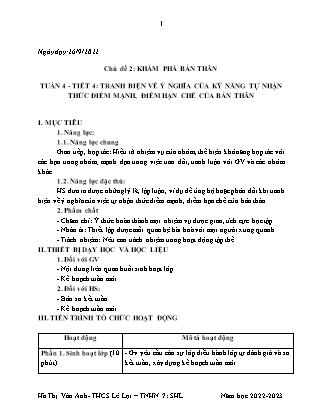 Giáo án Hoạt động trải nghiệm, hướng nghiệp 7 - Chủ đề 2: Khám phá bản thân - Năm học 2022-2023 - Hà Thị Vân Anh