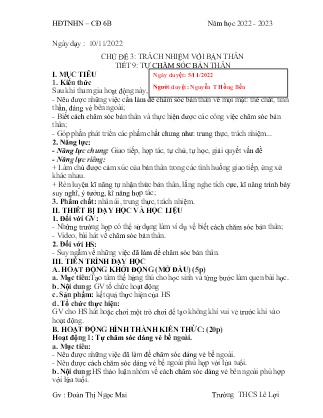 Giáo án Hoạt động trải nghiệm Lớp 6 - Tuần 10, Chủ đề 3: Trách nhiệm với bản thân - Năm học 2022-2023 - Đoàn Thị Ngọc Mai
