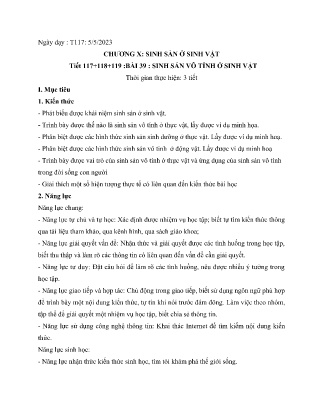 Giáo án Khoa học tự nhiên 7 - Chương X: Sinh sản ở sinh vật - Tiết 117-119, Bài 39: Sinh sản vô tính ở sinh vật - Năm học 2022-2023
