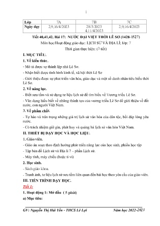 Giáo án Lịch sử 7 - Tiết 40-42, Bài 17: Nước Đại Việt thời Lê Sơn (1428-1527) - Năm học 2022-2023 - Nguyễn Thị Hải Yến