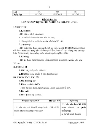 Giáo án Lịch sử 8 - Tiết 36, Bài 16: Liên Xô xây dựng chủ nghĩa xã hội (1921-1941) - Năm học 2022-2023 - Nguyễn Thị Hải Yến