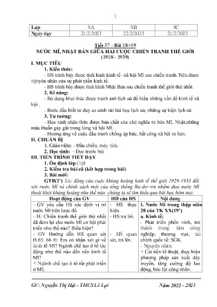 Giáo án Lịch sử 8 - Tiết 37, Bài 18+19: Nước Mĩ, Nhật Bản giữa 2 cuộc chiến tranh thế giới (1918-1939) - Năm học 2022-2023 - Nguyễn Thị Hải Yến