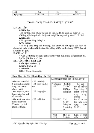 Giáo án Lịch sử 8 - Tiết 41: Ôn tập và làm bài tập Lịch sử - Năm học 2022-2023 - Nguyễn Thị Hải Yến