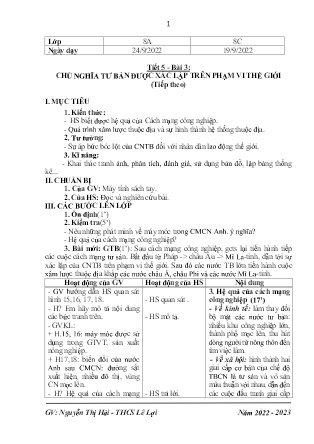 Giáo án Lịch sử 8 - Tuần 3 - Năm học 2022-2023 - Nguyễn Thị Hải Yến