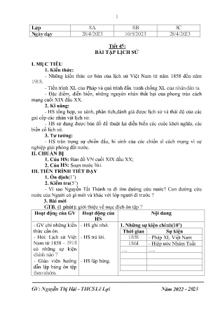 Giáo án Lịch sử 8 - Tuần 35, Tiết 45: Bài tập Lịch sử - Năm học 2022-2023 - Nguyễn Thị Hải Yến