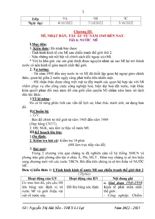 Giáo án Lịch sử 9 - Chương III: Mĩ, Nhật Bản, Tây Âu từ năm 1945 đến nay - Tuần 6, Tiết 6: Nước Mỹ - Năm học 2022-2023 - Nguyễn Thị Hải Yến
