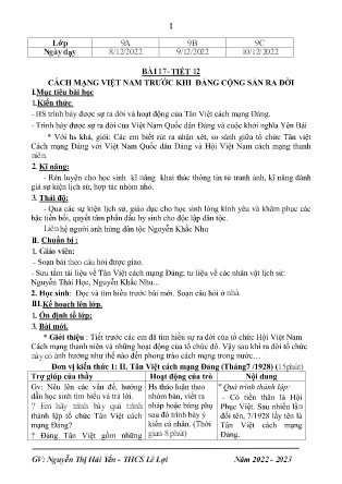 Giáo án Lịch sử 9 - Tiết 12, Bài 17: Cách mạng Việt Nam trước khi Đảng cộng sản ra đời - Năm học 2022-2023 - Nguyễn Thị Hải Yến