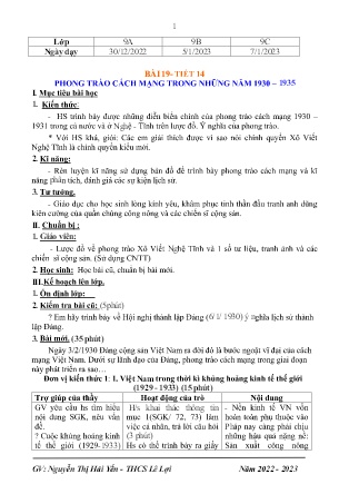 Giáo án Lịch sử 9 - Tiết 14, Bài 19: Phong trào cách mạng trong những năm 1930-1935 - Năm học 2022-2023 - Nguyễn Thị Hải Yến