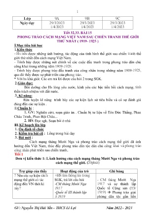 Giáo án Lịch sử 9 - Tiết 32+33, Bài 15: Phong trào cách mạng Việt Nam sau chiến trang thế giới thứ nhất (1919-1925) - Năm học 2022-2023 - Nguyễn Thị Hải Yến