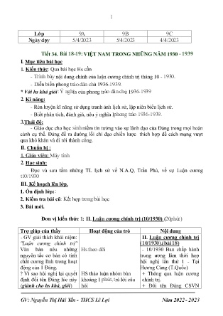 Giáo án Lịch sử 9 - Tuần 31 - Năm học 2022-2023 - Nguyễn Thị Hải Yến