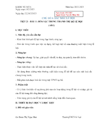 Giáo án Mĩ thuật 6 - Tuần 25, Chủ đề 6: Sắc mùa lễ hội - Năm học 2022-2023 - Đoàn Thị Ngọc Mai