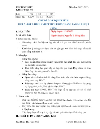 Giáo án Mĩ thuật 6 - Tuần 5, Chủ đề 2: Vẻ đẹp di tích - Năm học 2022-2023 - Đoàn Thị Ngọc Mai