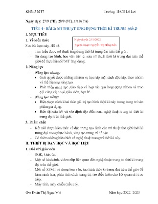 Giáo án Mĩ thuật 7 - Tiết 4, Bài 2: Mĩ thuật ứng dụng thời kì trung đại (Tiết 2) - Năm học 2022-2023 - Doàn Thị Ngọc Mai