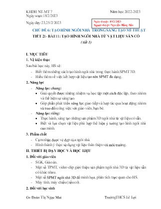 Giáo án Mĩ thuật 7 - Tuần 25, Chủ đề 6: Tạo hình ngôi nhà trong sáng tạo mĩ thuật - Năm học 2022-2023 - Đoàn Thị Ngọc Mai