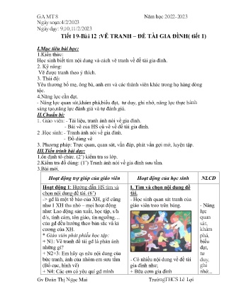 Giáo án Mĩ thuật 8 - Tiết 19, Bài 12: Vẽ tranh Đề tài gia đình (Tiết 1) - Năm học 2022-2023 - Đoàn Thị Ngọc Mai