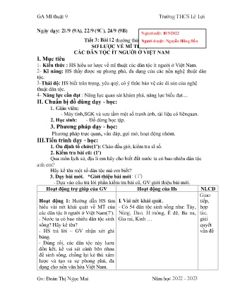 Giáo án Mĩ thuật 9 - Tiết 3, Bài 12: Thường thức mĩ thuật Sơ lược về mĩ thuật các dân tộc ít người ở Việt Nam - Năm học 2022-2023 - Doàn Thị Ngọc Mai