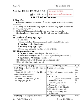 Giáo án Mĩ thuật 9 - Tiết 4, Bài 13 - Vẽ theo mẫu tập vẽ dáng người - Năm học 2022-2023 - Đoàn Thị Ngọc Mai