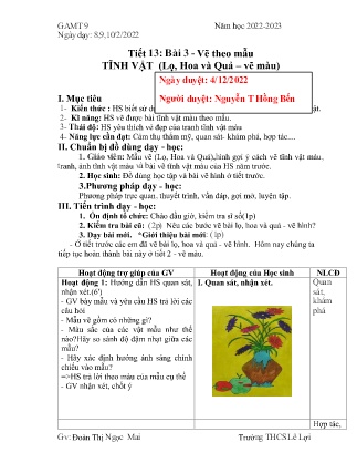 Giáo án Mĩ thuật 9 - Tuần 14 - Năm học 2022-2023 - Đoàn Thị Ngọc Mai