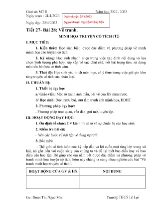 Giáo án Mĩ thuật Lớp 8 - Tiết 27, Bài 28: Vẽ tranh Minh họa truyện cổ tích (Tiết 2) - Năm học 2022-2023 - Đoàn Thị Ngọc Mai