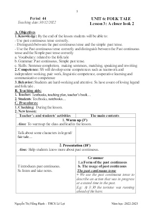 Giáo án Tiếng Anh 8 - Period 44, Unit 6: Folk table (Lesson 3) - Năm học 2022-2023 - Nguyễn Thị Hồng Hạnh