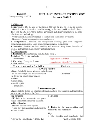 Giáo án Tiếng Anh 8 - Tuần 35 - Năm học 2022-2023 - Nguyễn Thị Hồng Hạnh