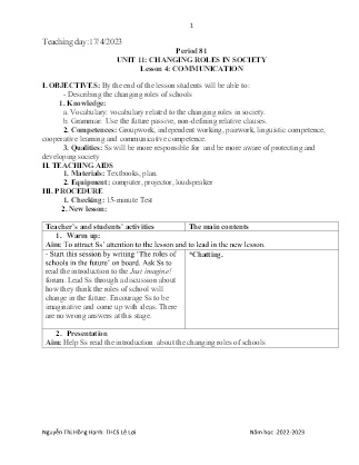 Giáo án Tiếng Anh 9 - Tuần 33+34 - Năm học 2022-2023 - Nguyễn Thị Hồng Hạnh