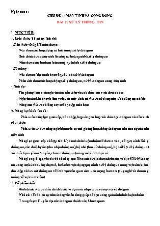 Giáo án Tin học 6 - Chủ đề 1: Máy tính và cộng đồng - Bài 2: Xử lý thông tin