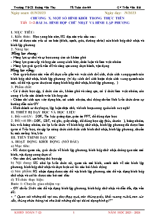 Giáo án Toán 7 - Chương X: Một số hình khối trong thực tiễn - Bài 36: Hình hộp chữ nhật và hình lập phương (Tiết 1+2) - Trần Văn Hải
