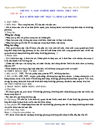 Giáo án Toán 7 - Chương X: Một số hình khối trong thực tiễn - Tiết 45-47, Bài 36: Hình hộp chữ nhật và hình lặp phương - Năm học 2022-2023