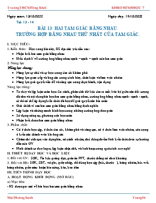 Giáo án Toán 7 - Tiết 13+14, Bài 13: Hai tam giác bằng nhau. Trường hợp bằng nhau thứ nhất của tam giác - Năm học 2022-2023 - Mai Hoàng Sanh