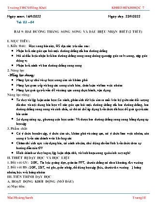 Giáo án Toán 7 - Tiết 3+4, Bài 9: Hai đường thẳng song song và dấu hiệu nhận biết - Năm học 2022-2023 - Mai Hoàng Sanh