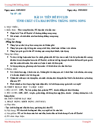 Giáo án Toán 7 - Tiết 7+8, Bài 10: Tiên đề Euclid. Tính chất của 2 đường thẳng song - Năm học 2022-2023 - Mai Hoàng Sanh