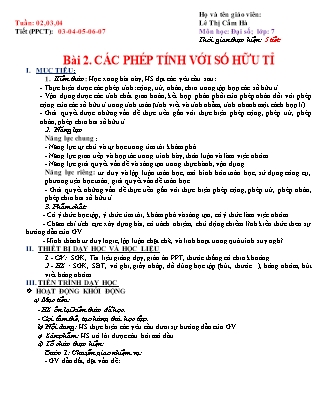 Giáo án Toán 7 - Tuần 2-4, Bài 2: Các phép tính với số hữu tỉ - Lê Thị Cẩm Hà