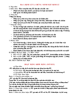 Giáo án Toán Lớp 7 - Bài 3: Định lí và chứng minh một định lí