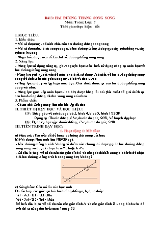 Giáo án Toán Lớp 7 - Bài 3: Hai đường thẳng song song