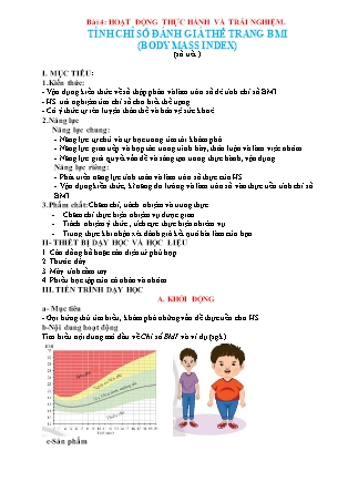 Giáo án Toán Lớp 7 - Bài 4: Hoạt động thực hành và trài nghiệm Tính chỉ số đánh giá thể trạng BMI (Body mass index)