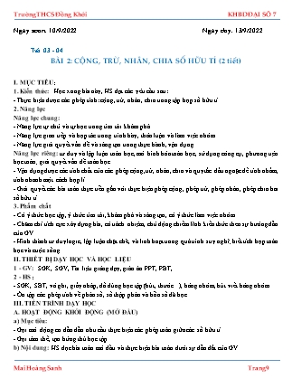 Giáo án Toán Lớp 7 - Tiết 3+4, Bài 2: Cộng, trừ, nhân, chia số hữu tỉ - Năm học 2022-2023 - Mai Hoàng Sanh