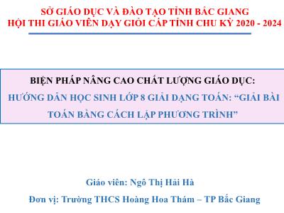 Hướng dẫn học sinh lớp 8 giải dạng Toán Giải bài Toán bằng cách lập phương trình