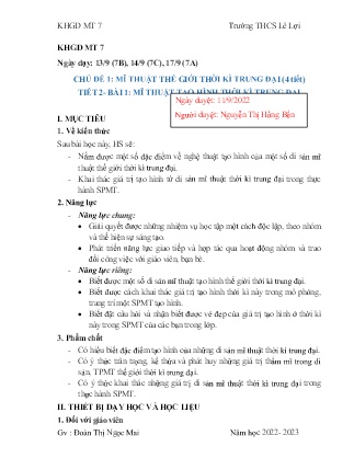 Kế hoạch bài dạy Mĩ thuật 7 - Chủ đề 1: Mĩ thuật thế giới thời kì trung đại - Tiết 2, Bài 1: Mĩ thuật tạo hình thời kì trung đại - Năm học 2022-2023 - Đoàn Thị Ngọc Mai