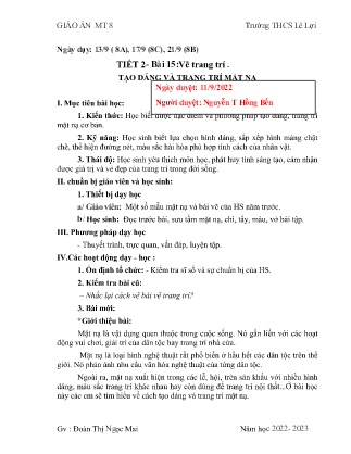 Kế hoạch bài dạy Mĩ thuật 8 - Tiết 2, Bài 15: Vẽ trang trí Tạo dáng và trang trí mặt nạ - Năm học 2022-2023 - Đoàn Thị Ngọc Mai
