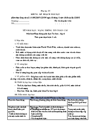 Kế hoạch bài dạy Tin học 6 - Bài: Mạng thông tin toàn cầu