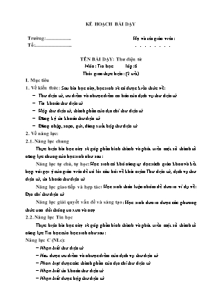 Kế hoạch bài dạy Tin học 6 - Bài: Thư điện tử