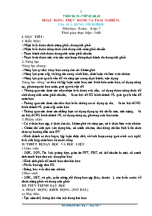 Kế hoạch bài dạy Toán 7 - Chủ đề 3: Ding tích phổi - Tiết 67-69: Hoạt động thực hành và trải nghiệm